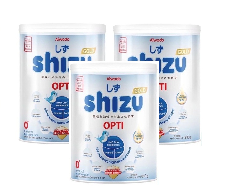 Bộ 3 lon Sữa công thức AIWADO SHIZU OPTI 0+ lon 810g - Bé hấp thu nhanh, thông minh, khoẻ mạnh