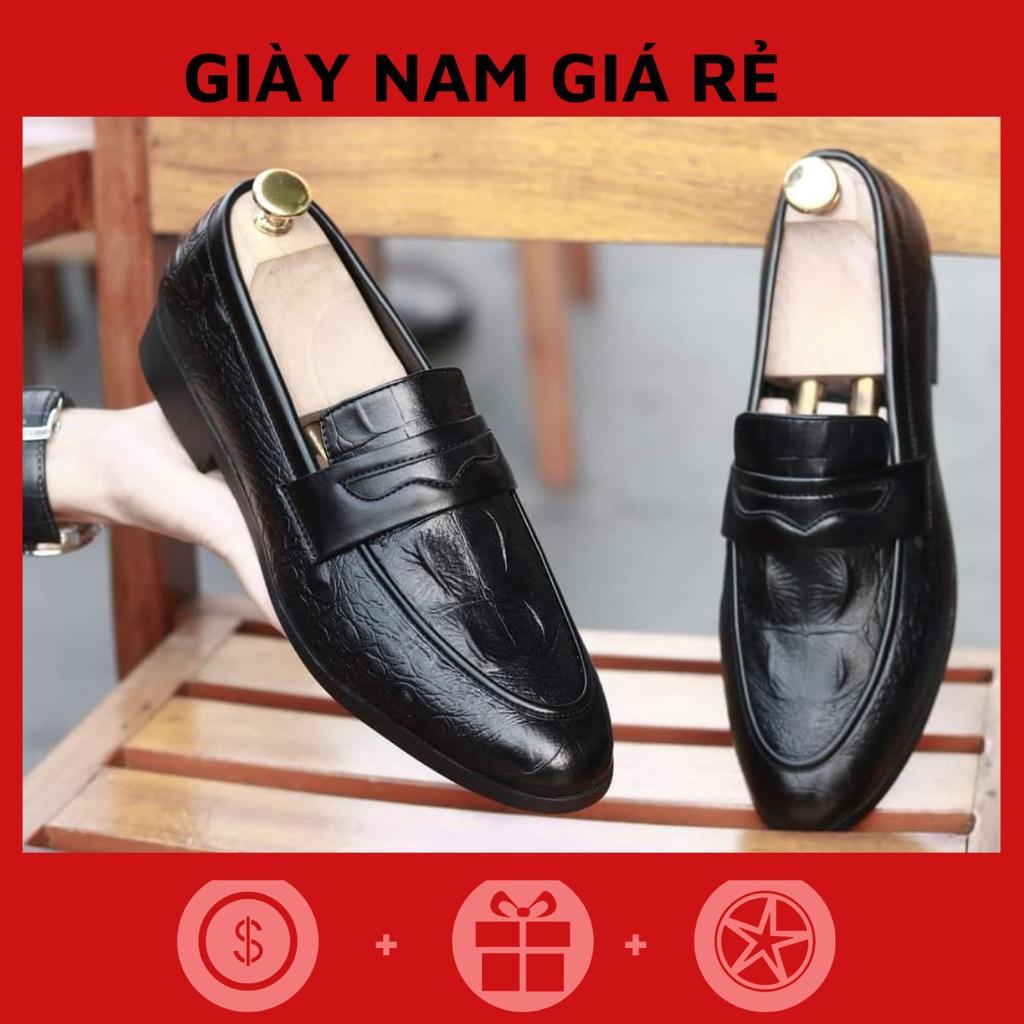 Giày Nam Giá Rẻ_ _Giày Lười Nam_Giày Nam Đẹp_ Mã giày CS04 dập vân cá sấu màu đen