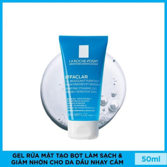 Gel rửa mặt tạo bọt dành cho da dầu, da mụn nhạy cảm Effaclar Gel Moussant Purifiant 50ml La Roche-Posay