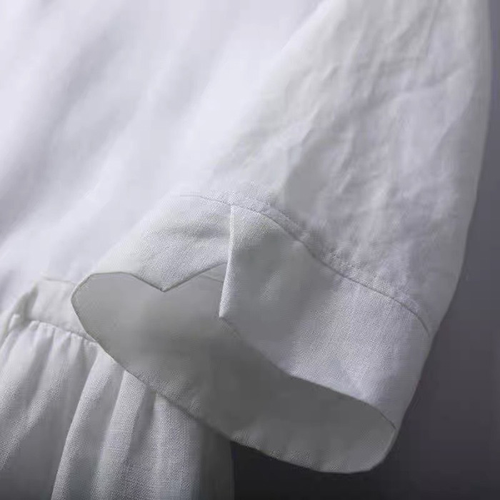 Đầm suông linen bột Premium tay lỡ chun eo ArcticHunter - Trắng