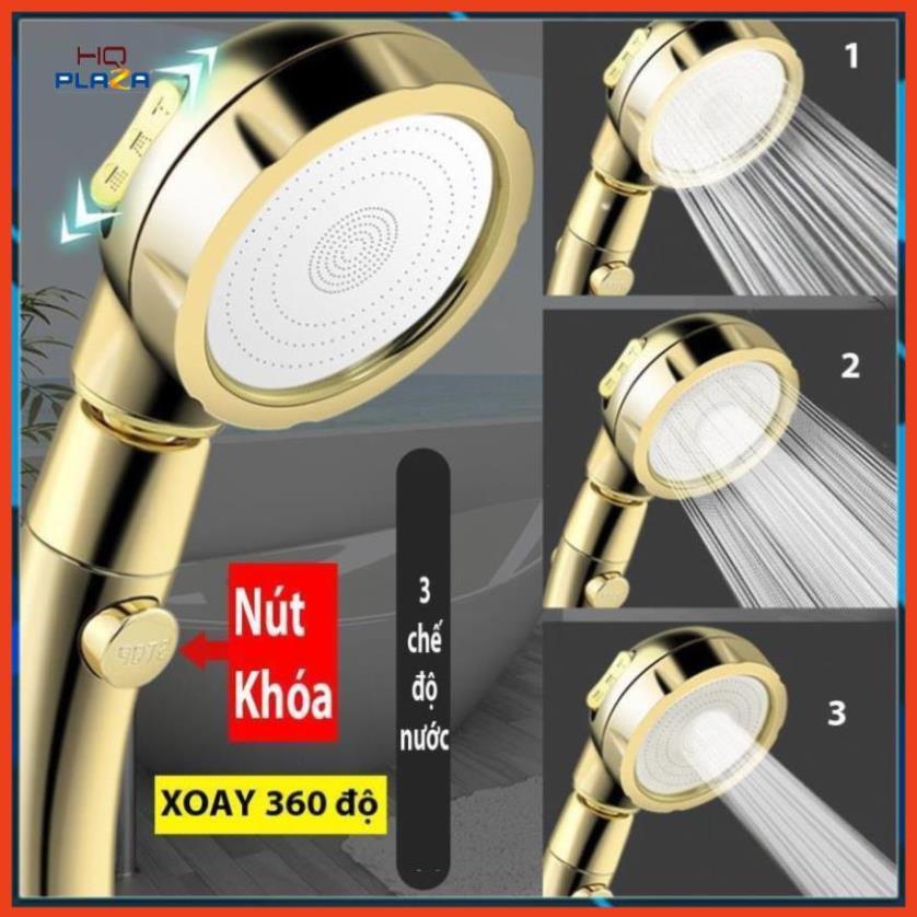 Vòi Sen Tăng áp Có Nút Khóa Nước 3 chế độ Phun, Xoay 360 độ Hàng Xịn - Vàng Gold 206783