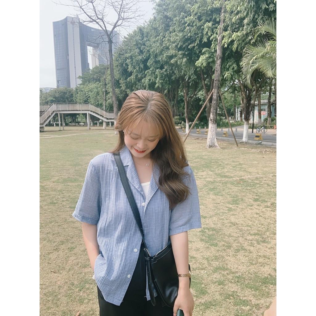 Áo Sơ Mi Tay Ngắn Caro Nhí, Cổ Vest