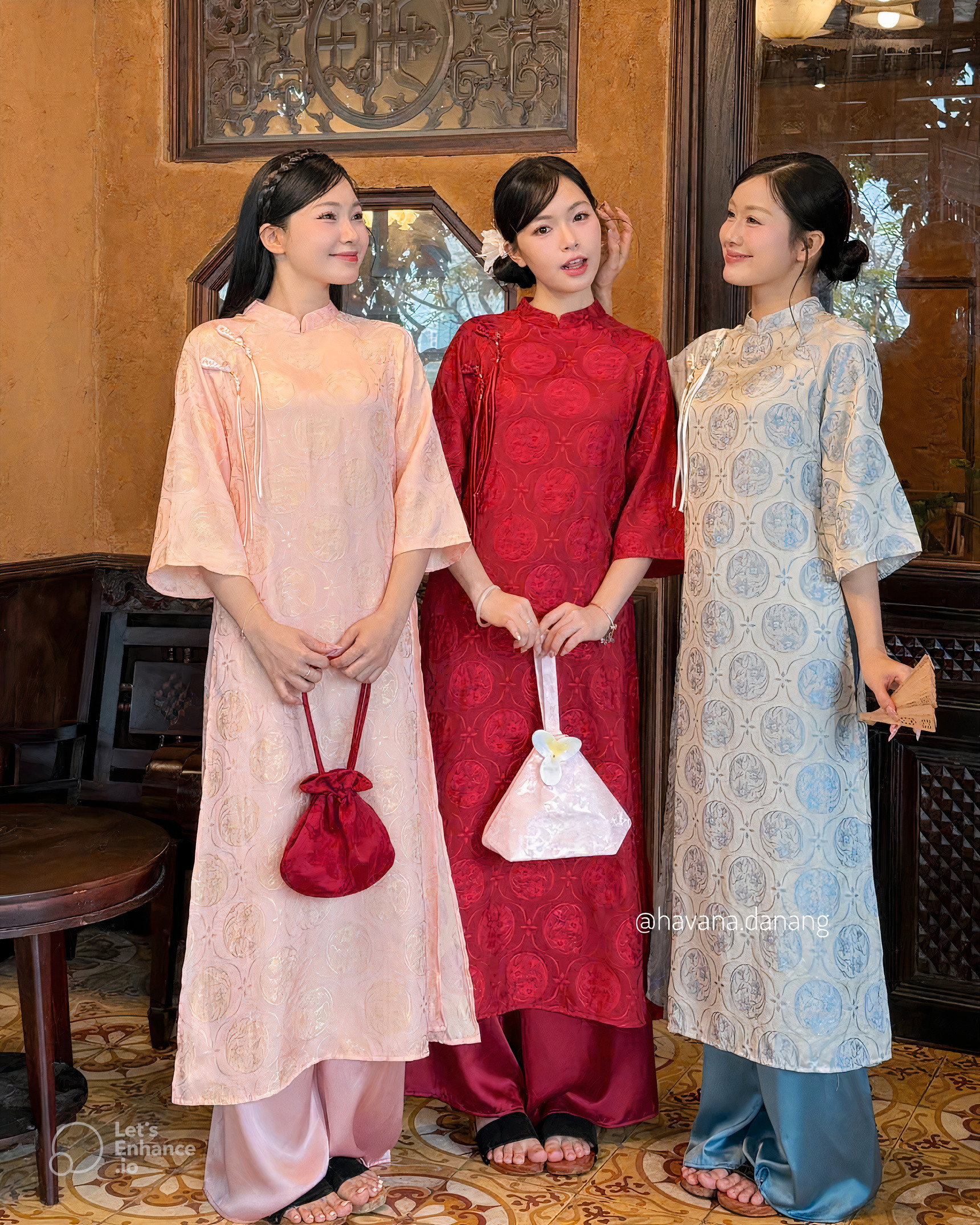 BỘ ÁO DÀI NỮ CÁCH TÂN TẰM – HỌA TIẾT ĐĨA