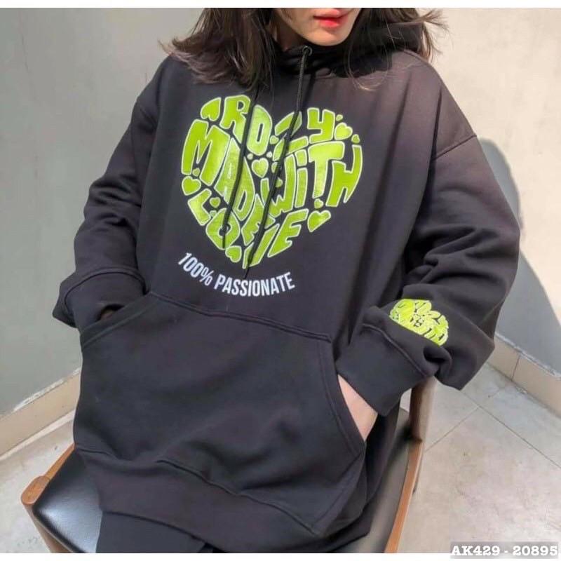 Áo Khoác Hoodie Nỉ Bông Form Rộng Unisex Couple Nam Nữ Sweater TIM XANH LÁ