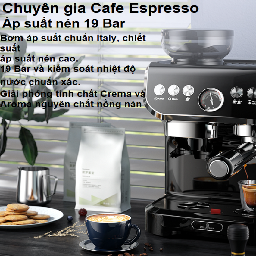 Máy pha cà phê Espresso chuyên nghiệp 4 trong 1 Tanser EM3108, áp suất 19 bar, dung tích bình nước 2 lít, công suất 1560W  - Bảo hành 12 tháng