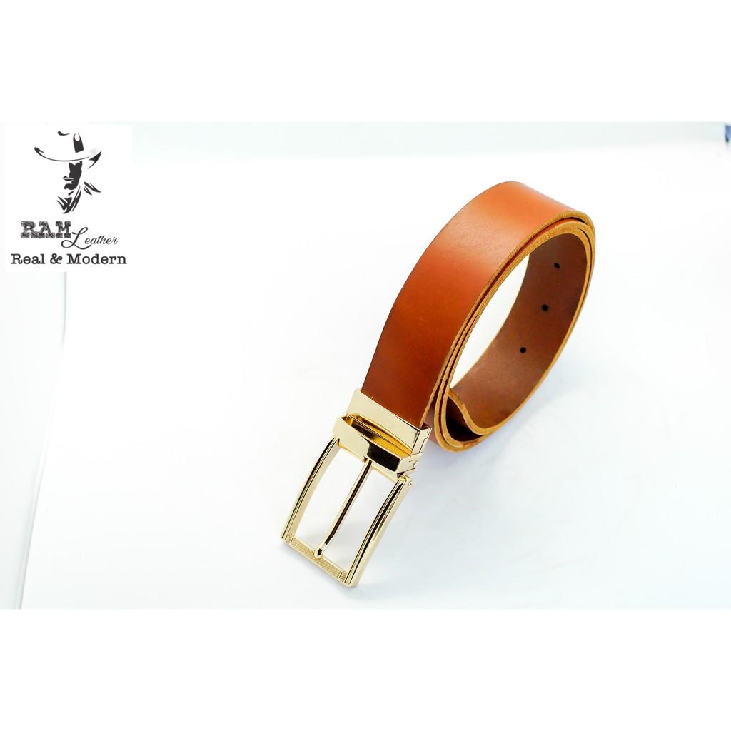 Thắt lưng nam da bò vegtan thảo mộc Ý cao cấp khóa vàng - RAM Leather