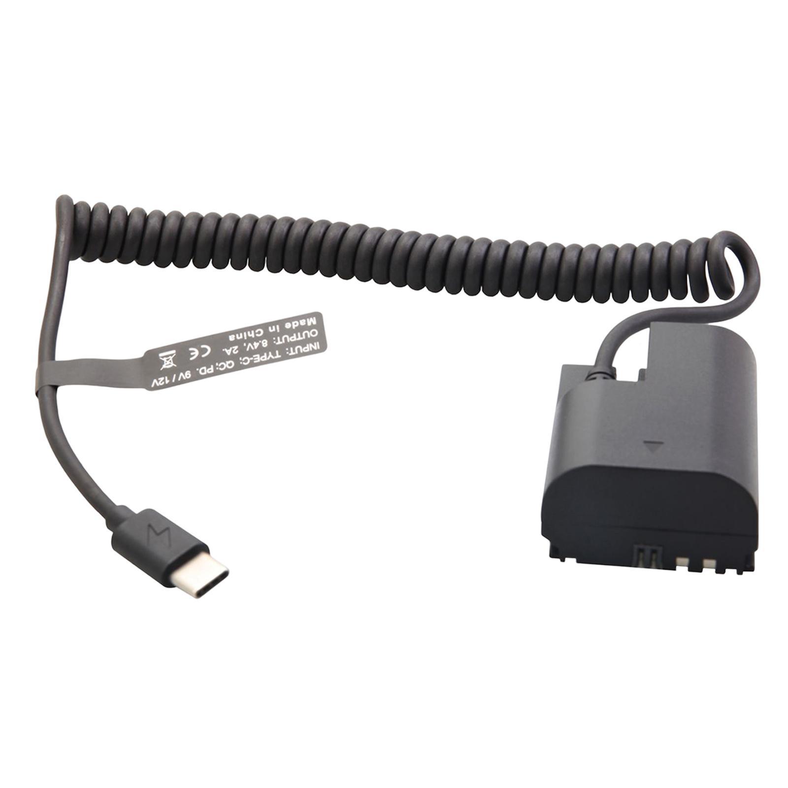 Dummy Battery Adapter Spring Cable, Type C/Usb-C to LP E6 for R R5 R6 90D 5D Mark II III IV