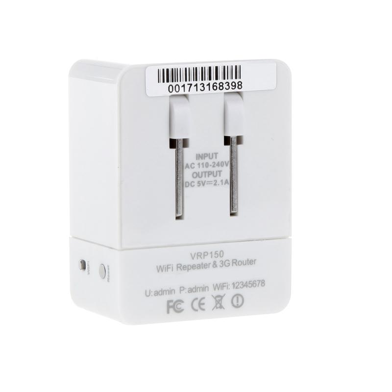 Bộ lặp Wi-Fi mini 150Mbps VRP150 802.11b / g / n Bộ định tuyến không dây 3G 2.1A có Bộ sạc 3 trong 1