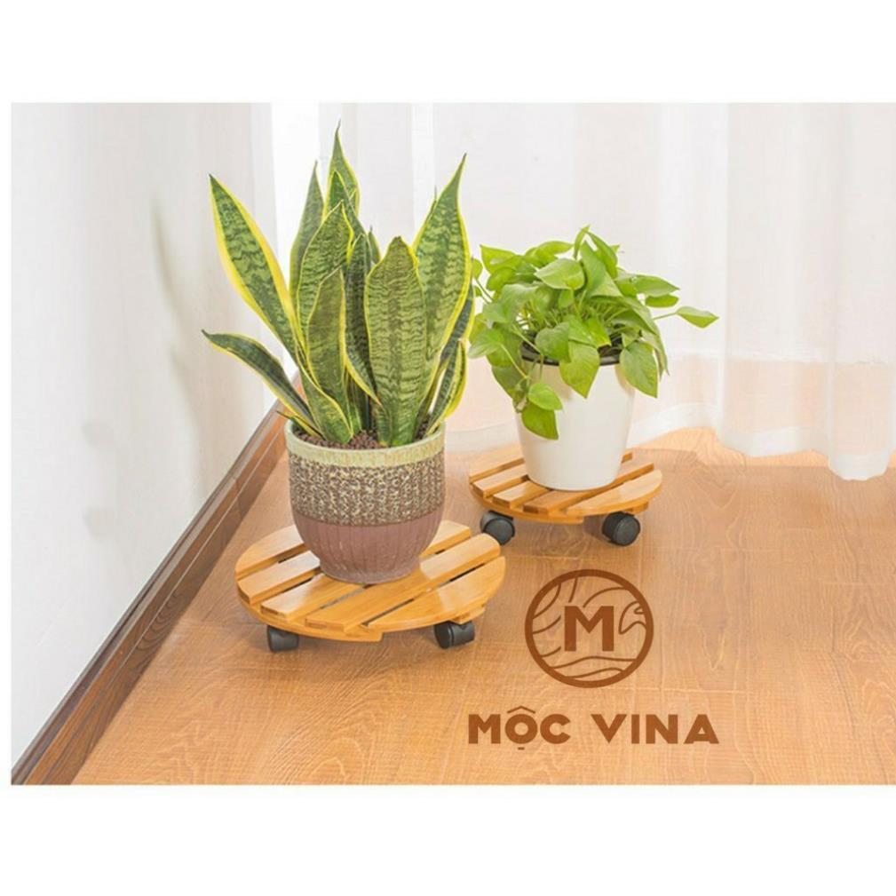 (Bộ 2) Đế Lót Tròn Nâng Chậu Cây Chậu Hoa Di Động Có Bánh Xe Màu Đen Đường Kính 30 cm Mộc Vina