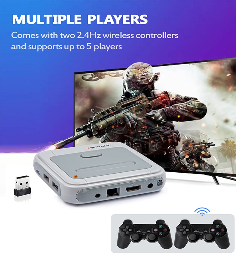 Máy chơi game điện tử 4 nút Super  Console X  +30000 game Hỗ trợ kết nối HDMI - 4K HDR Tay cầm gamer psp SUP - Hỗ trợ WIFI - LAN - Hỗ trợ kết nối 4 tay cầm - Thiết bị chơi game cao cấp ( Phiên bản máy game)