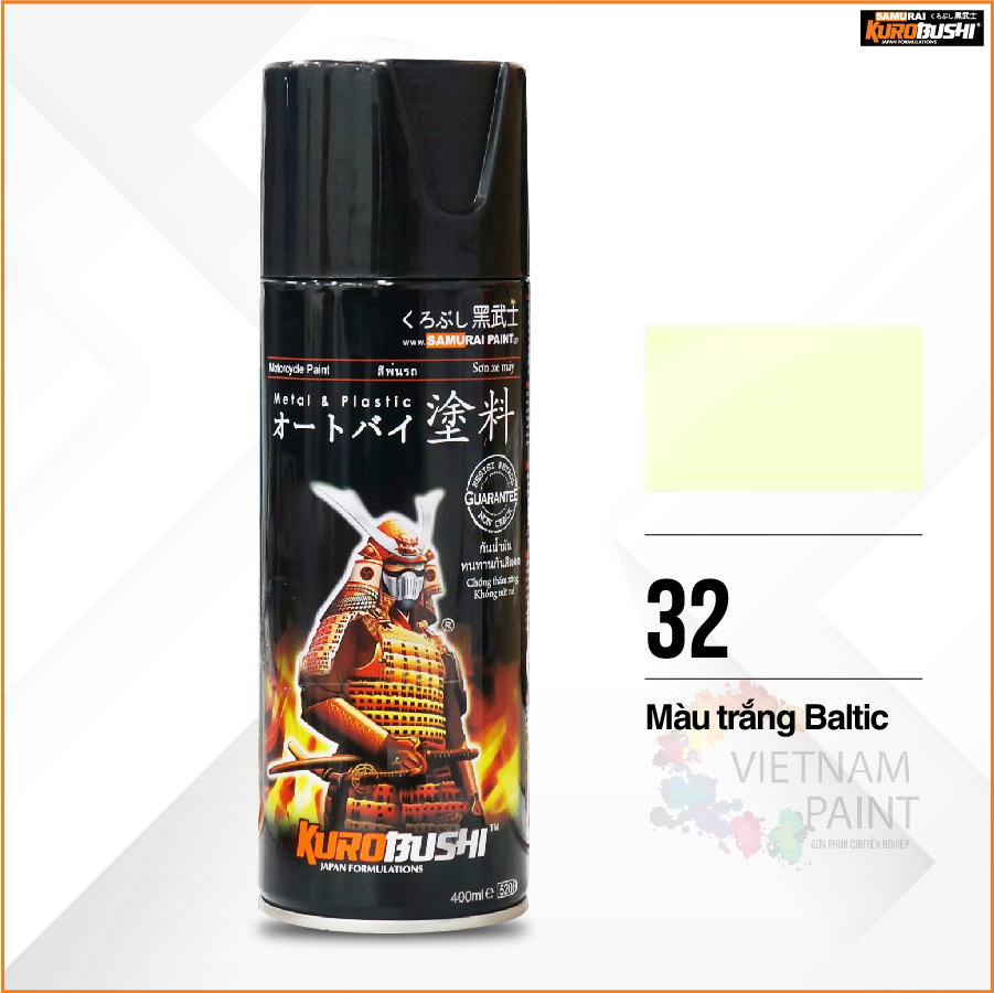 COMBO Sơn Samurai màu trắng Baltic 32 gồm 4 chai đủ quy trình  (Lót – Nền 102 - Màu 32 - Bóng)