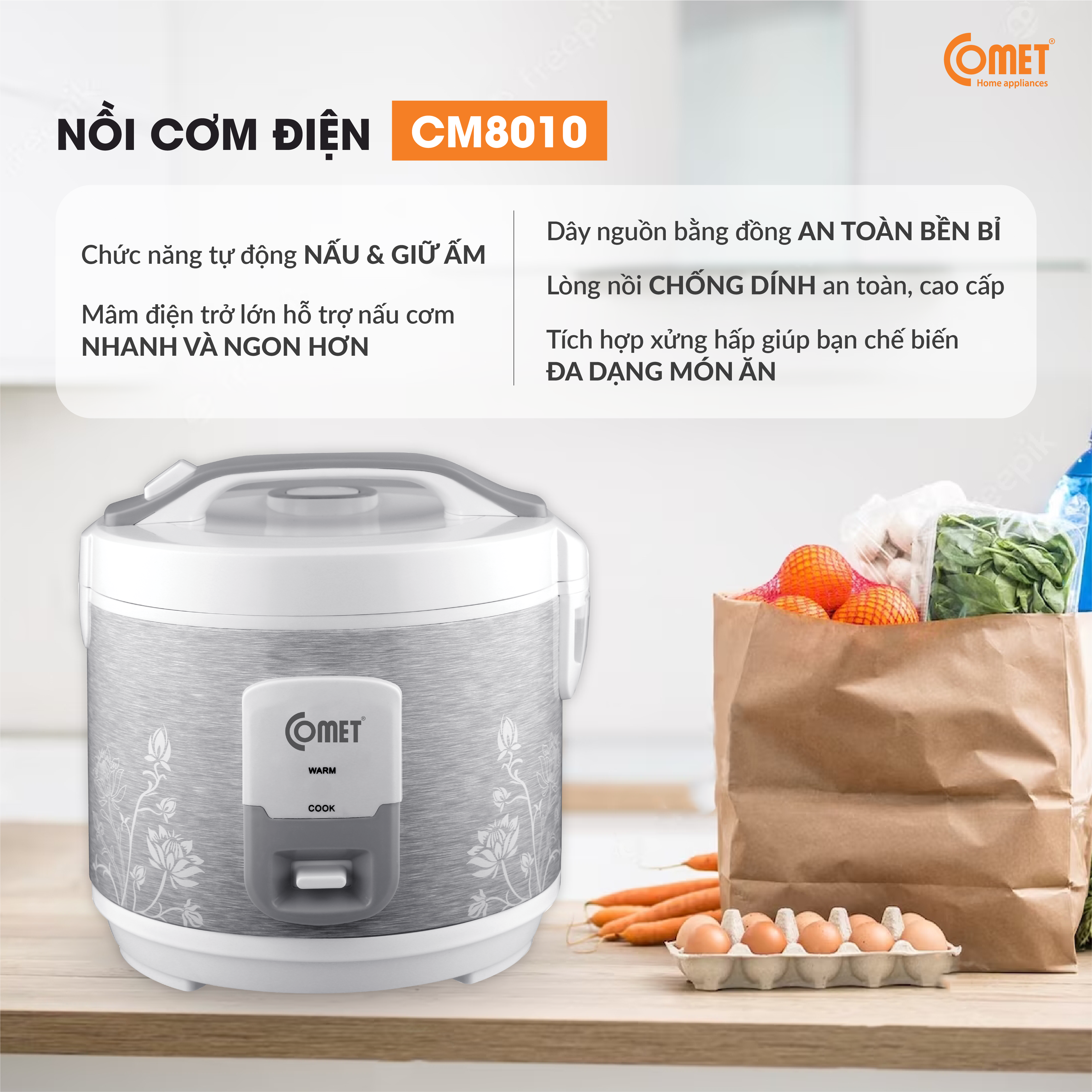 Nồi Cơm Điện Comet CM8010 (1.8L) - Hàng Chính Hãng