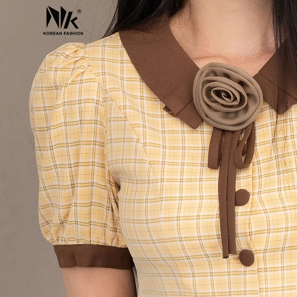 Set Đầm Công Sở Nữ NK Fashion Thiết Kế Áo Kẻ Và Chân Váy Màu, Chất Liệu Vải Nhập Khẩu Hàn Cao Cấp, Mềm Mịn NKFBD2202007