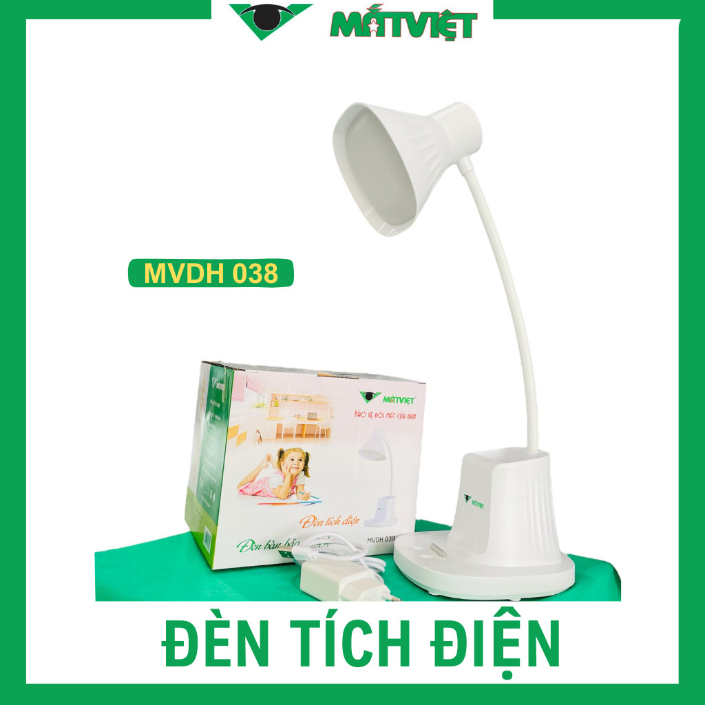 Đèn học tích điện để bàn Mắt Việt 038 6W 3 chế độ sáng kết hợp bóng ngủ tiết kiệm điện năng