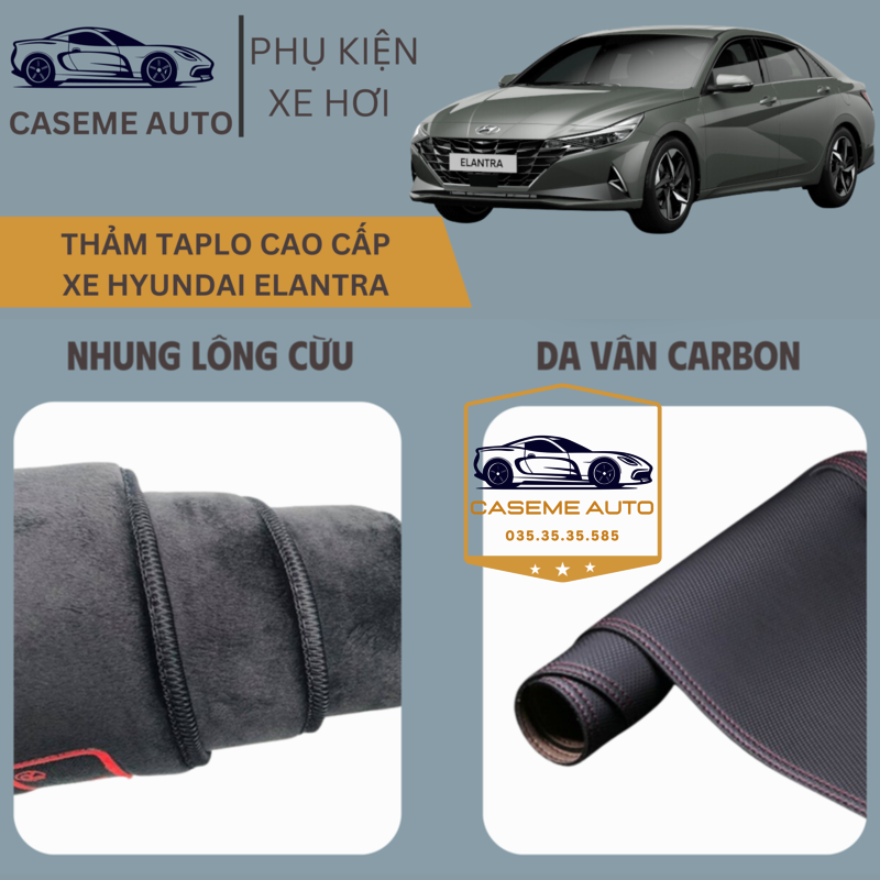 [HYUNDAI ELANTRA] Thảm Taplo 3 Lớp Dành Cho Xe HYUNDAI ELANTRA, Nhung Lông Cừu Và Da Vân Carbon Cao Cấp - Hàng Chính Hãng