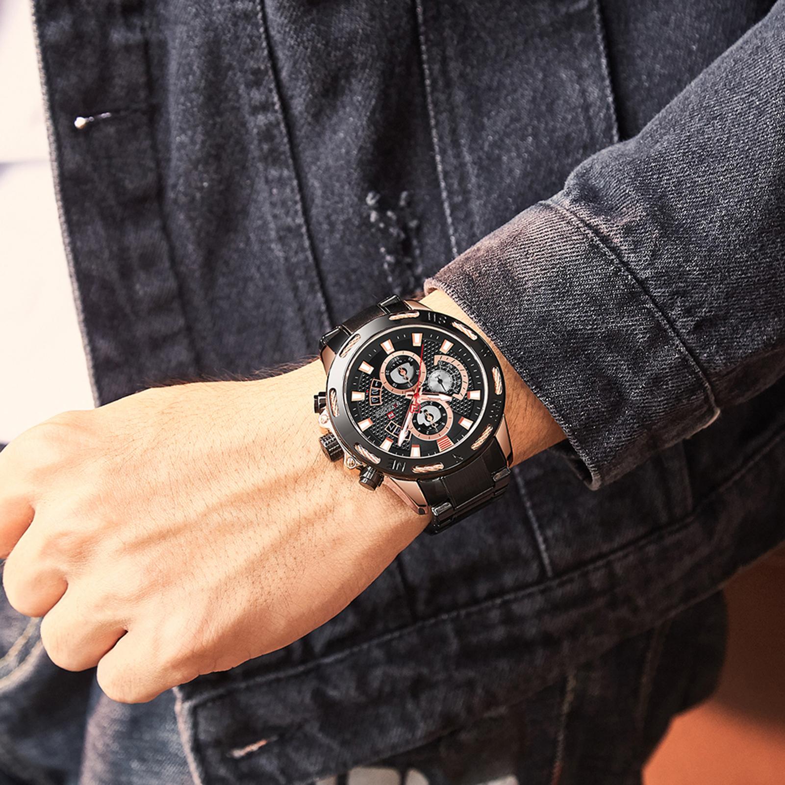 Đồng hồ nam thạch anh Naviforce Dây đeo bằng thép không gỉ Thời trang Đa chức năng Phát sáng Thiết kế chống nước