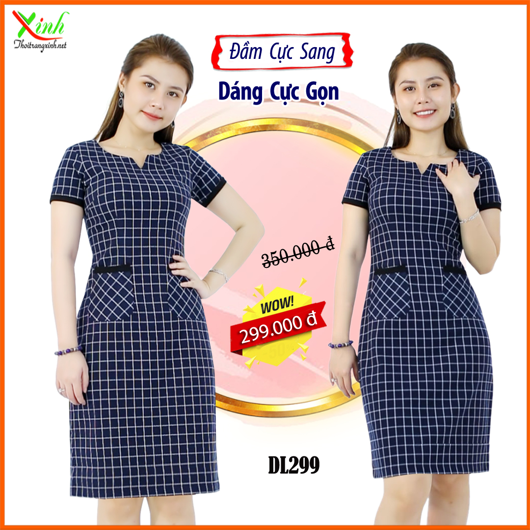 Đầm suông caro công sở ThoiTrangXinh DL299
