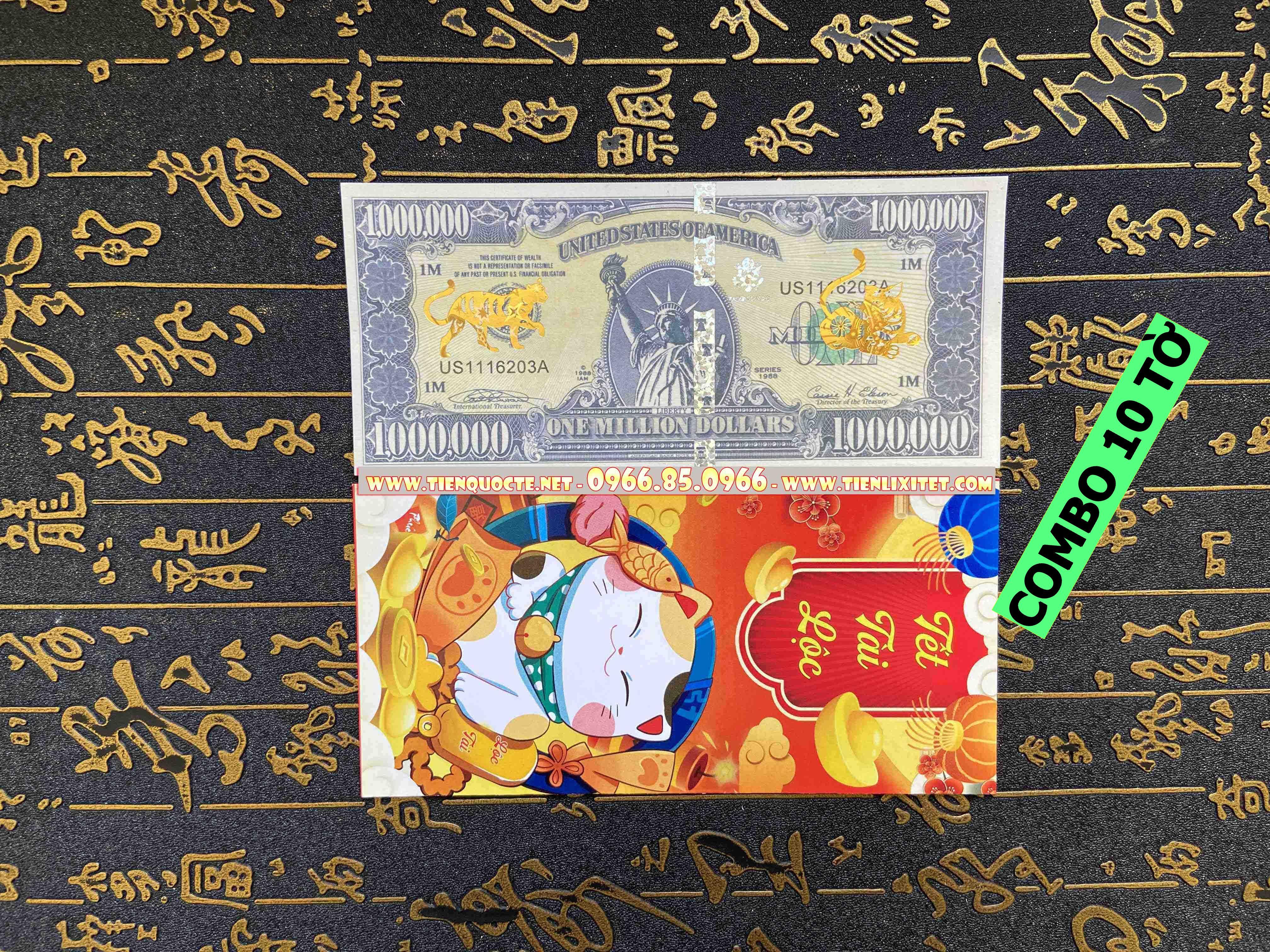 Lot 10 tấm Lì xì tiền 2023 tấm tiền 1 triệu do in hình con mèo gây sốt Tết 2023 đi cùng phong bao đỏ CQTLNLGD01729