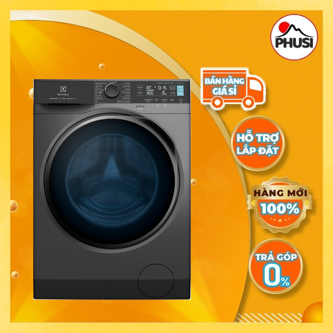 Máy giặt cửa trước Electrolux 9kg UltimateCare 700 - EWF9042R7SB - Không cặn giặt tẩy, diệt 99.9% vi khuẩn, loại bỏ đến 49 loại vết bẩn, kết nối Wifi