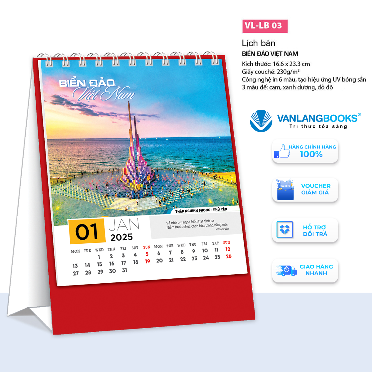 Lịch 2025 Lịch Bàn Đứng - Biển Đảo Việt Nam - VLLB03 - Lịch Văn Lang - Đỏ