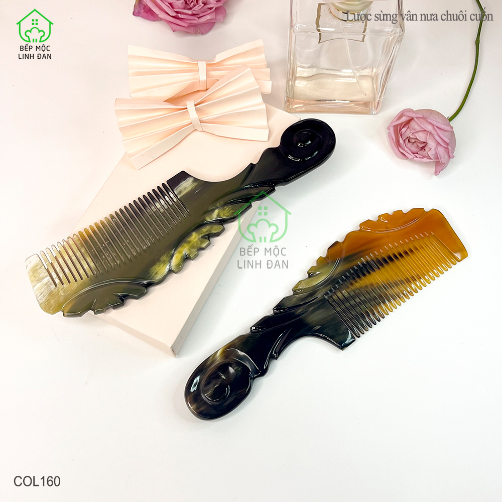 Lược Sừng Vân Nưa Chuôi Cuốn (Size: XL-20cm) Họa Tiết Uốn Lượn Sắc Sảo [COL160]