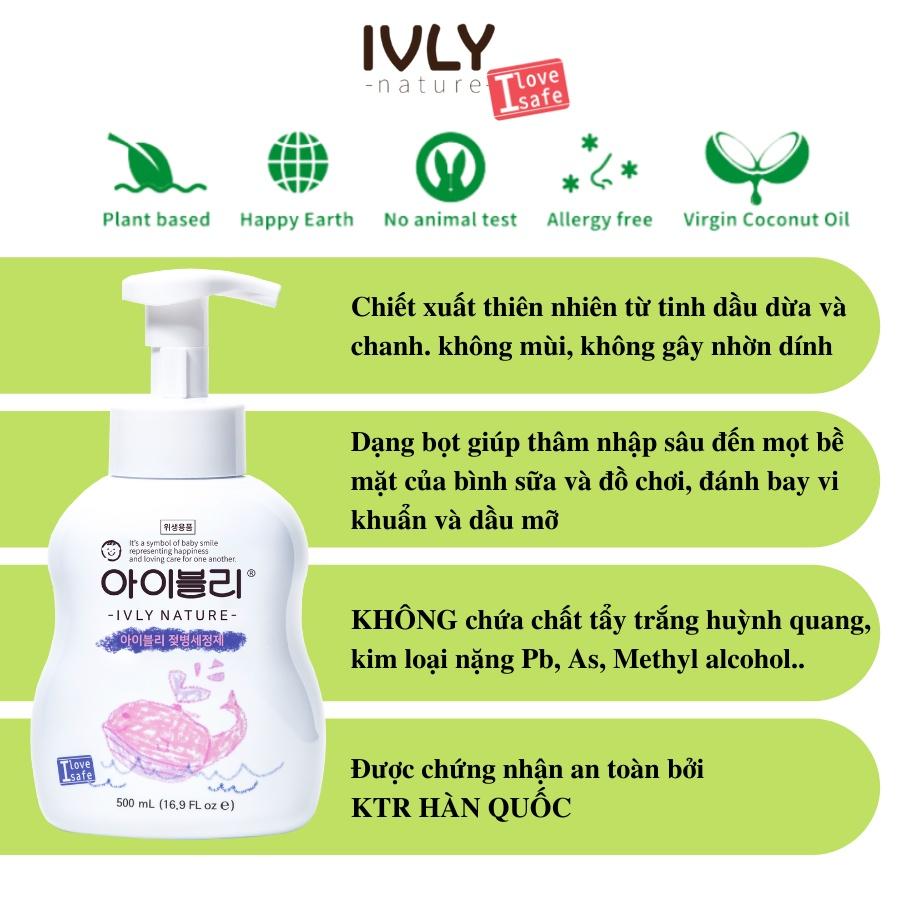 Combo 2 chai nước rửa bình sữa cho bé dạng bọt IVLY NATURE chiết xuất hữu cơ dung tích 500ml ivly0012