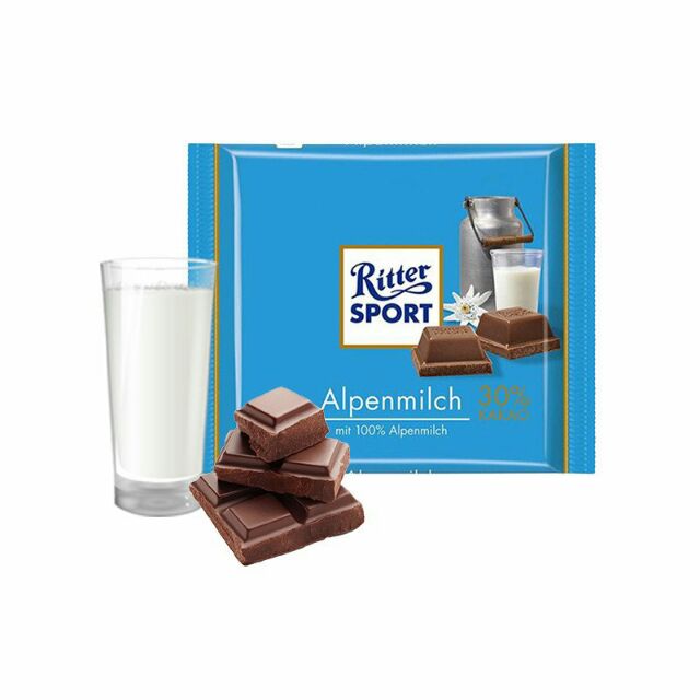 Combo 6 thanh Chocolate Ritter Sport Alpenmilch vị Sữa 100gr (Milk Choco)