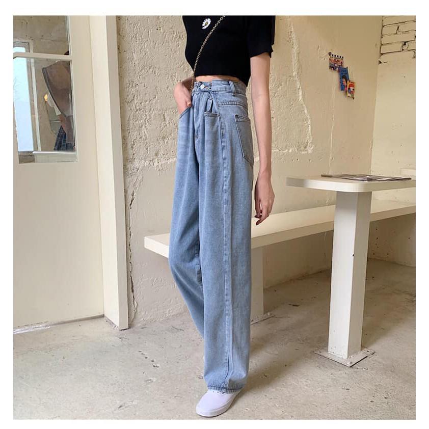 Quần bò ống rộng cạp khuy, quần jeans xuông