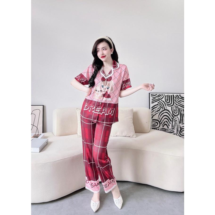 Bộ Pyjama lụa xước ánh kim cao cấp (free size: 45kg đến 65kg) HÀNG THIẾT KẾ MỚI.