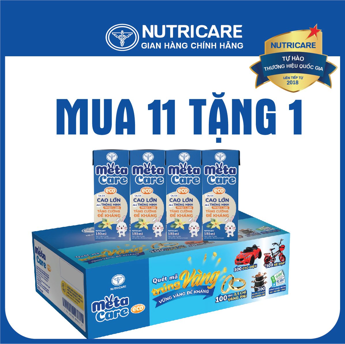 [Mua 11 lốc tặng 1] Sữa nước Nutricare Metacare ECO phát triển toàn diện (180ml)