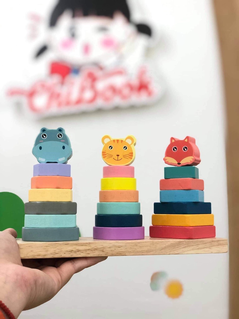Đồ chơi gỗ - Đồ chơi thả cọc - tháp 3 cọc MONTESSORI - MẪU MỚI