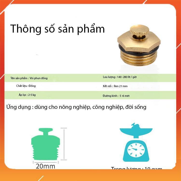 Béc phun sương bằng đồng nguyên chất hình cánh quạt ( ren ngoài 21mm) bán kính lên tới 6-8 mét ( 1 béc) 206789