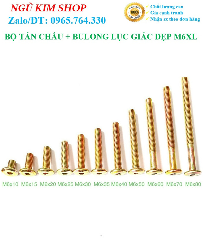 TÁN CHẤU KÈM BULONG LỤC GIÁC DẸP M6 x L THEO BỘ