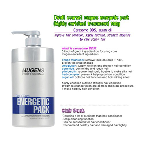 Hấp dầu thảo dược Mugen Energetic Hair Pack Hàn Quốc 1000ml + Móc khóa