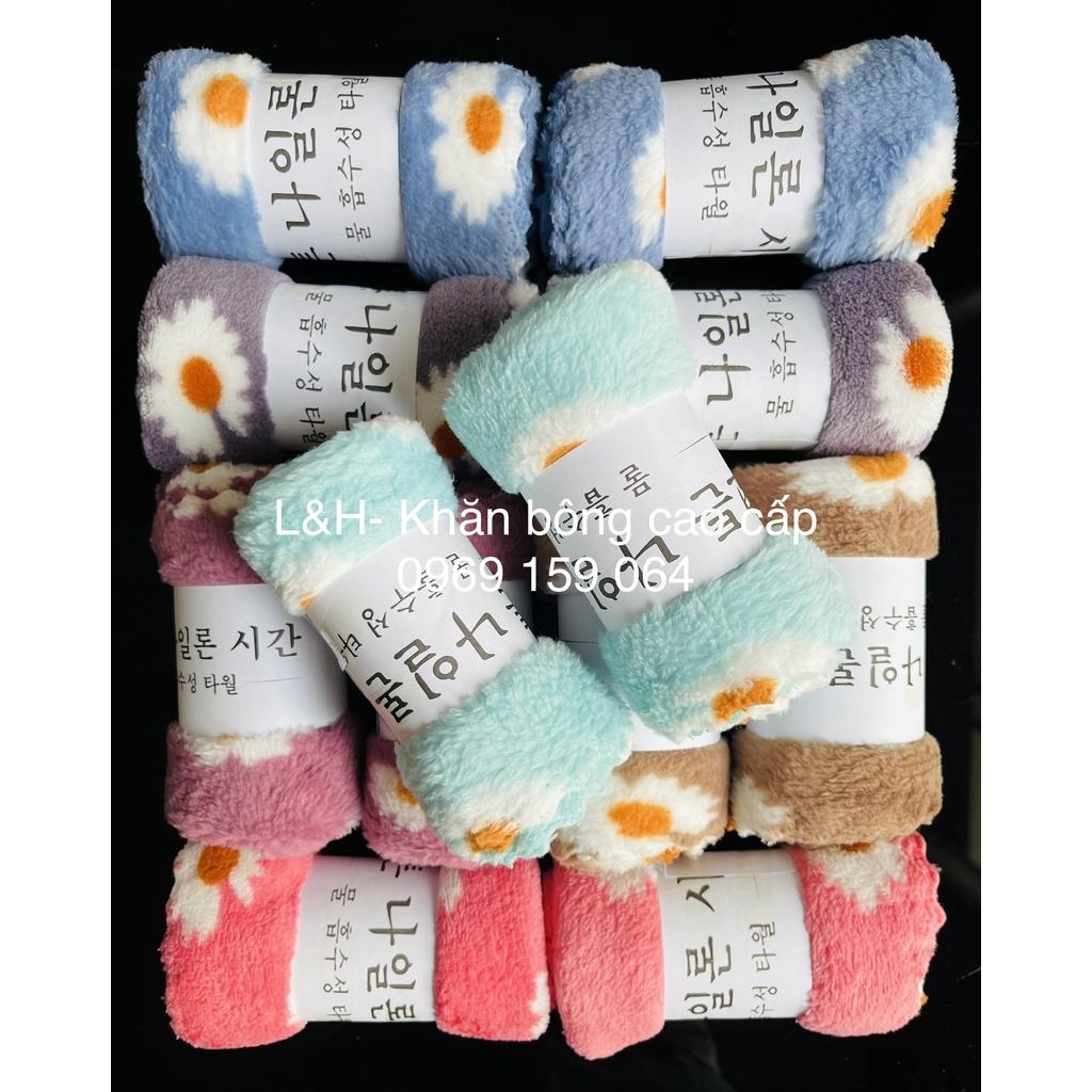 Khăn mặt lông cừu cao cấp, hoa cúc, KT 30x50cm