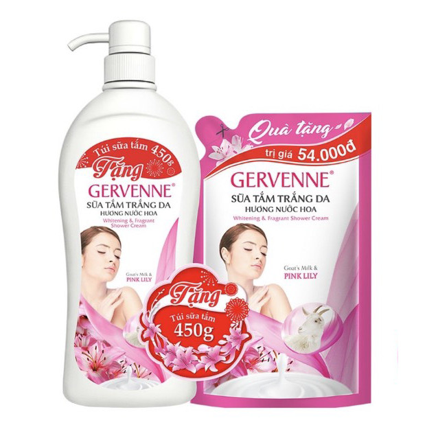 Sữa tắm trắng da Gervenne Pink Lily 1.2 Lít - Tặng Túi sữa tắm 450gr
