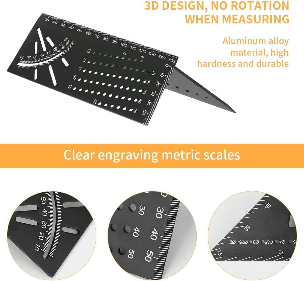 Quy tắc góc tab 3D, 45 đến 90 độ Đa chức năng Người thợ mộc Chuyên nghiệp Báo cáo hiệu quả trong hợp kim nhôm cứng cho các kỹ sư thợ mộc