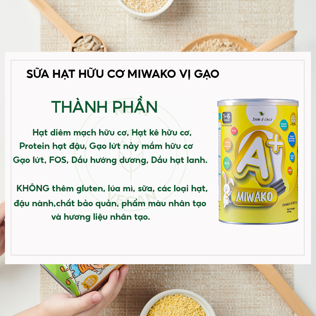 Sữa Miwako A+ Hộp 400g Vị Vani Nhập Khẩu Malaysia, Sữa Hạt Hữu Cơ Organic Cho Bé Từ 1-6 Tuổi Giúp Cải Thiện Ngôn Ngữ Phát Triển Trí Não & Chiều Cao Vị Ngọt Tự Nhiên Dễ Uống