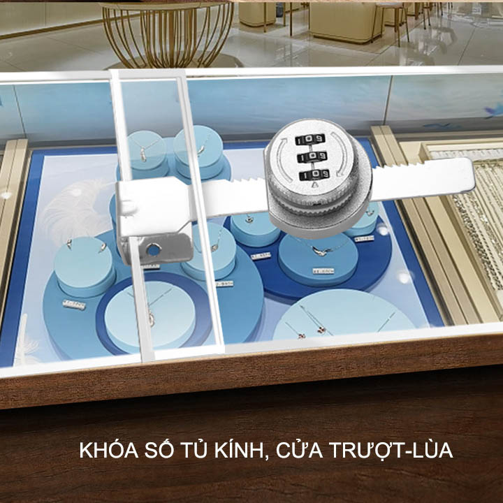 Khóa tủ kính mở bằng 3 mã số có thể thay đổi được, loại cánh không khung mở trượt, lùa