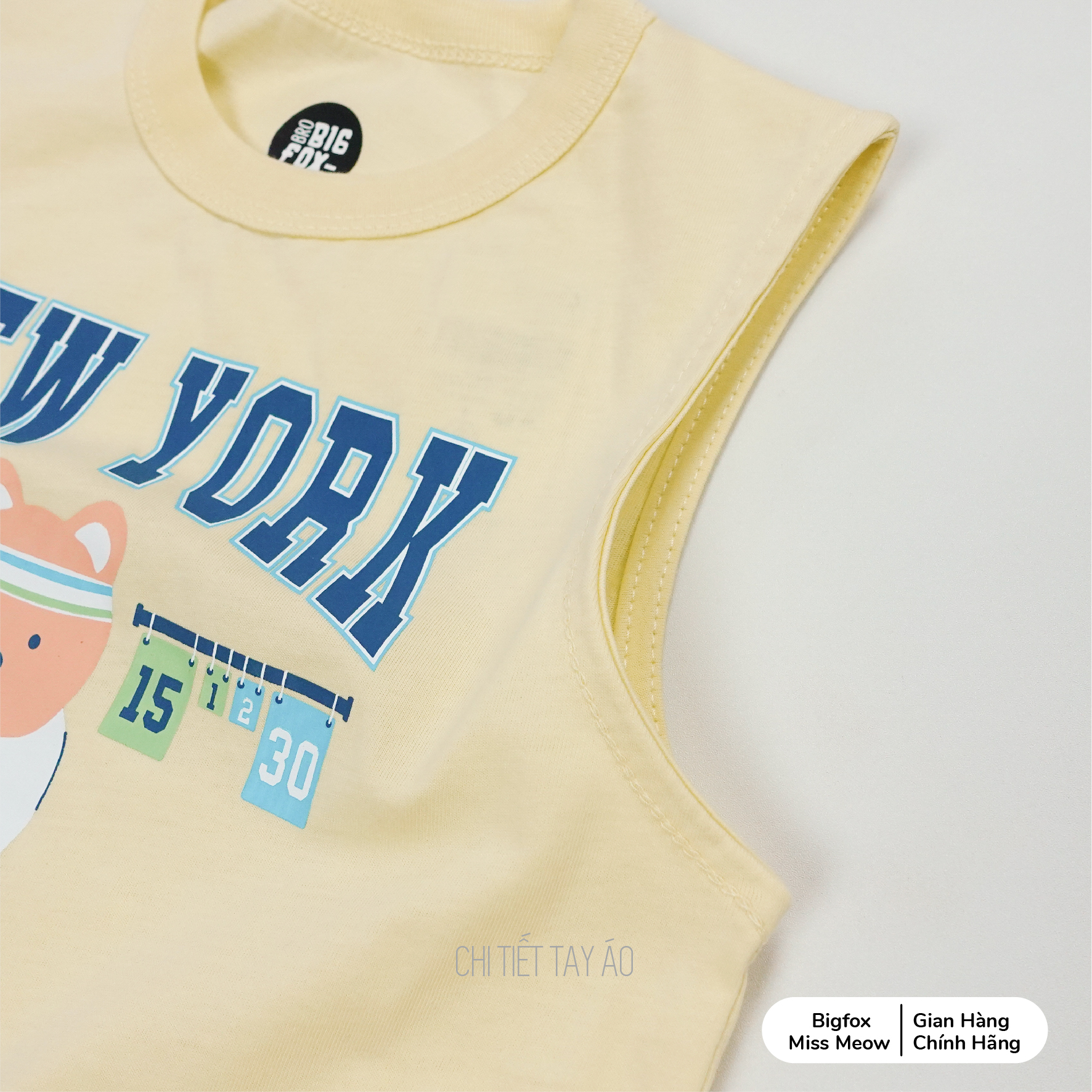 Bộ bé trai sát nách Bigfox Miss Meow size đại chất cotton in Gấu cỡ 3,7,9,11 tuổi 30kg 40kg