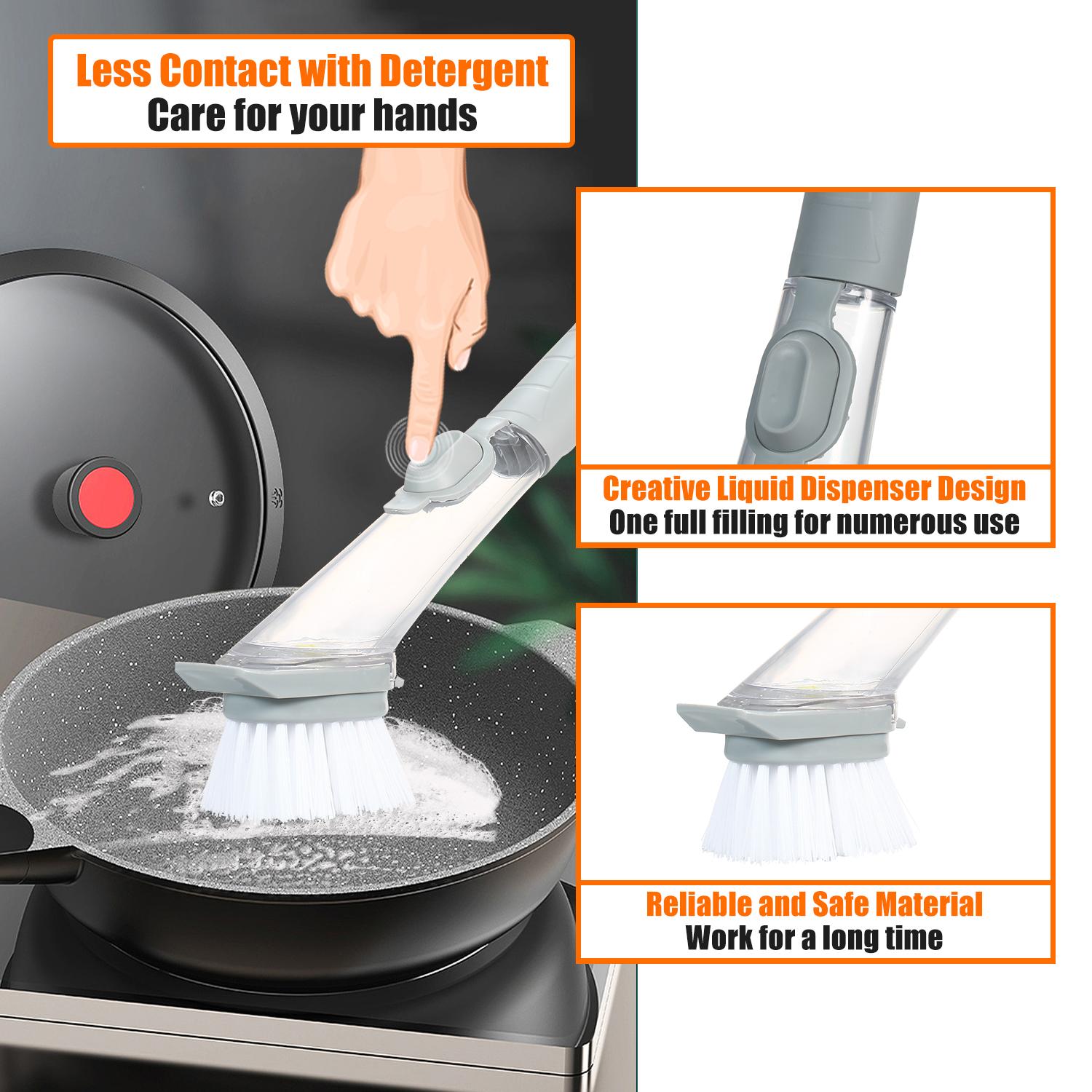 Bàn chải rửa chén pha chế xà phòng với Lỗ treo tiện lợi kèm 3 đầu cho các ứng dụng khác nhau