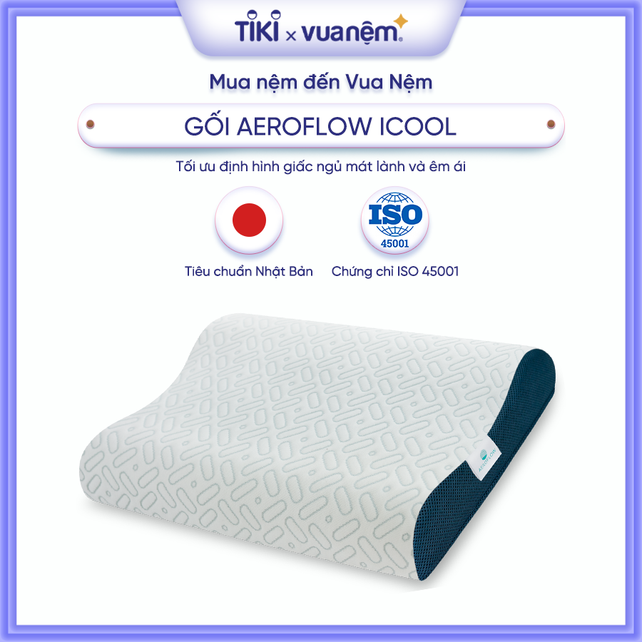 Gối cao cấp làm mát Nhật Bản Memory Foam Aeroflow iCool 40x60cm giúp ngủ sâu, giảm đau cổ vai gáy, phù hợp với mọi tư thế nằm