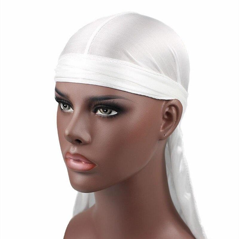 Satin men Stretchy Cap Hip Hop Du Doo Rag Durag Wigs Turban Bandana Headwear Solid Color long Hat Tie Down tail Hair Accessories