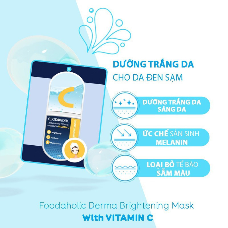 Hộp 10 Mặt Nạ Dưỡng Ẩm, Sáng Da Chiết Xuất Vitamin C Foodaholic Derma Brightening Mask 23g x 10