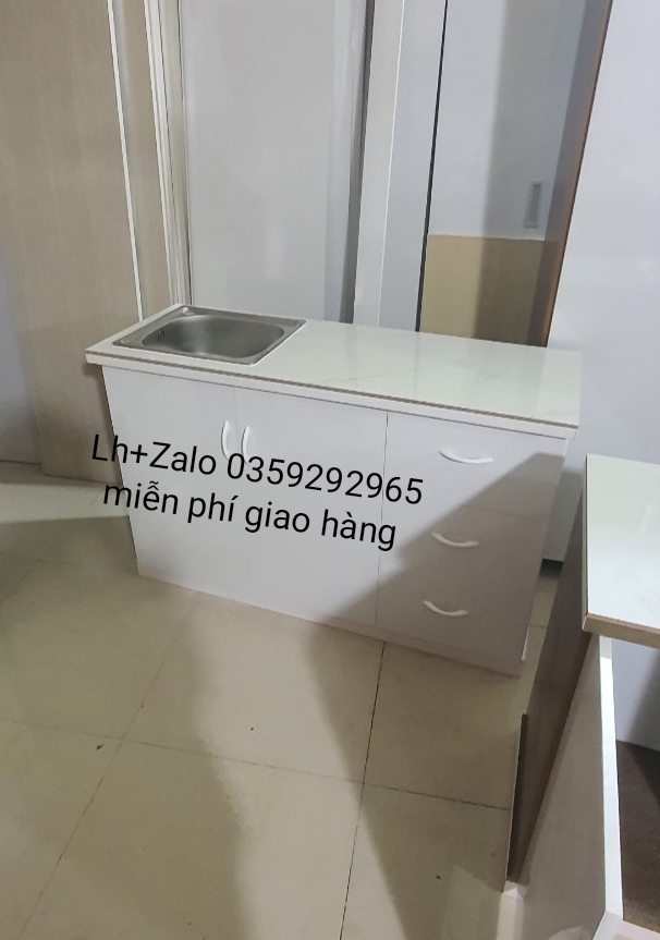 Tủ bếp mini nhựa đài Loan mặt gạch có chậu rửa