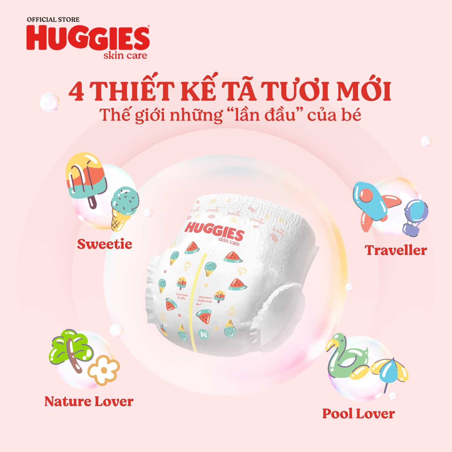 Combo 4 Tã/bỉm quần Huggies Skin Care Mega Jumbo M106/L96+8/ XL84+4/XXL76+4 với tràm trà dịu da