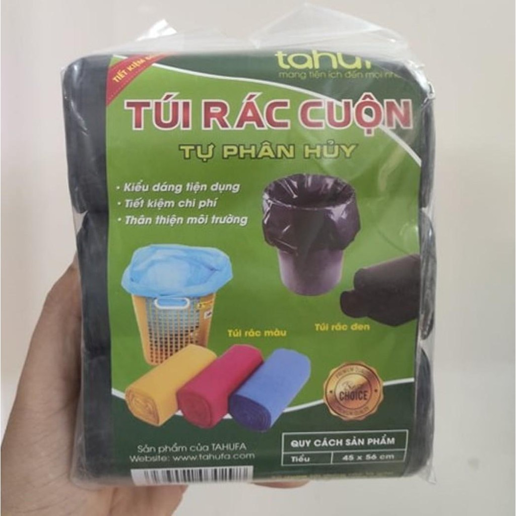 Túi đựng rác đen 55x65cm, Túi rác tự phân huỷ TAHUFA (Bịch 3 Cuộn)