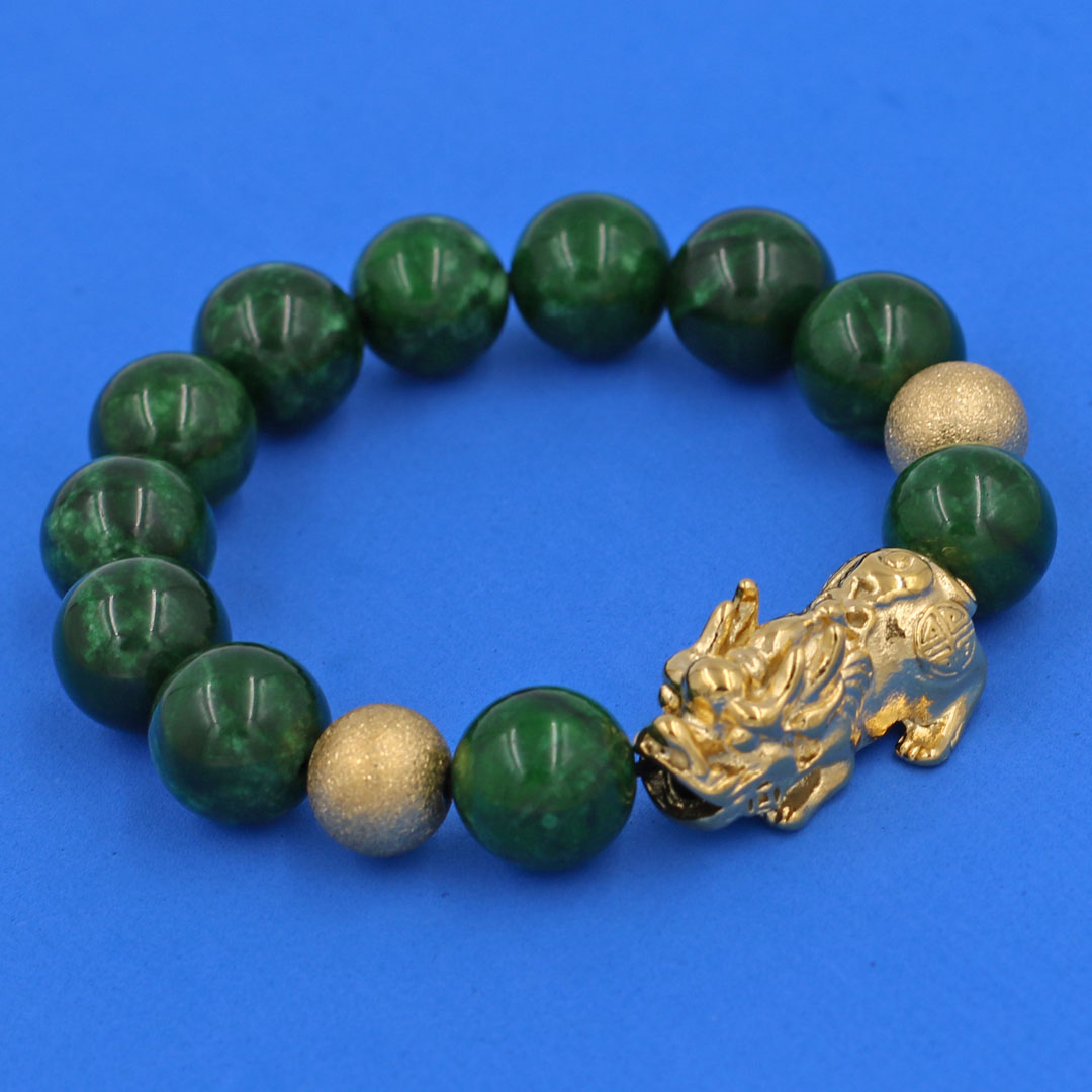 Vòng chuỗi đeo tay đá cẩm thạch sơn thủy 14 ly , charm tỳ hưu, bi inox, vòng tay chuỗi hạt