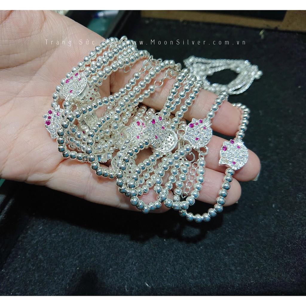 Vòng bạc cho bé hình mèo Kitty dây bi