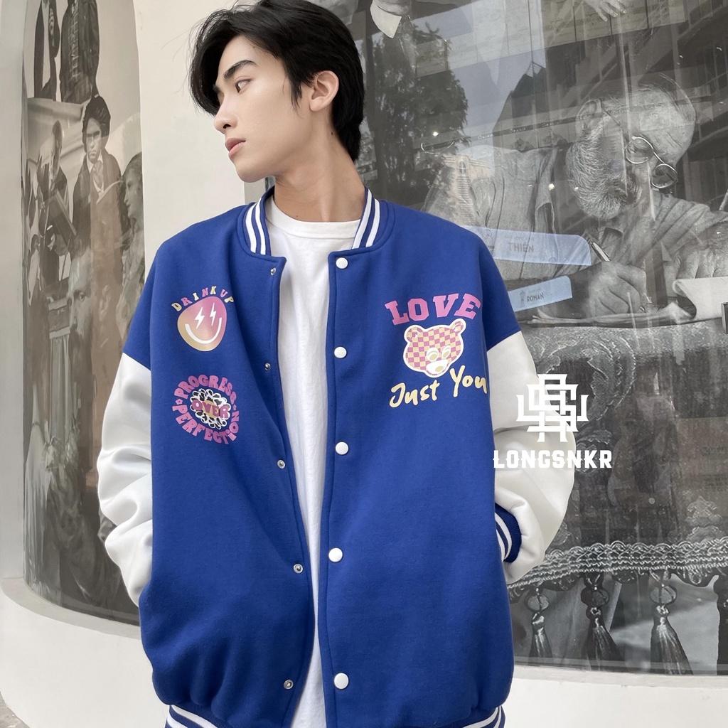 _ Áo khoác Varsity Nothing On họa tiết Longsnkr chất nỉ giữ nhiệt và thoáng - Bomber /Vars